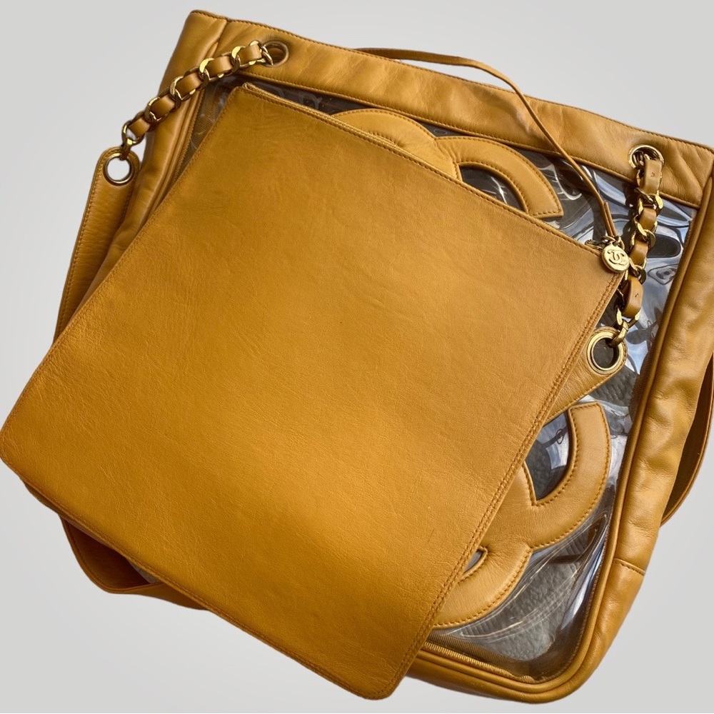 Chanel Clear Tri CC Logo Mustard Yellow Tote Bag π― - Picture 12 of 13